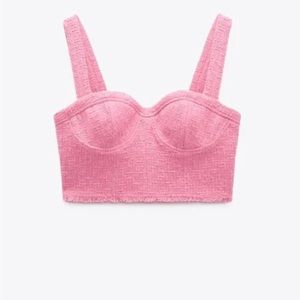 Zara Barbie Pink Textured bustier sweetheart top brand new with tags